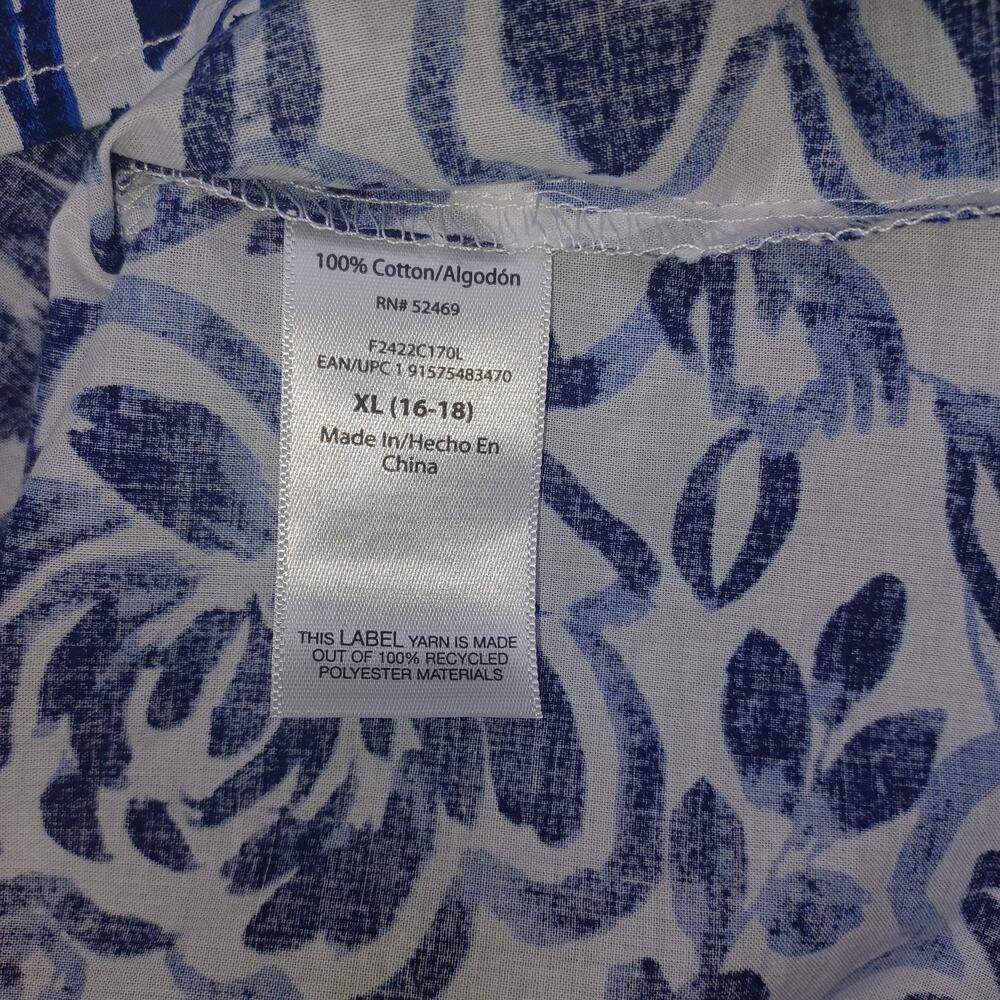 Free Assembly Women Floral Dress Cover Up XL Blue White Cotton Beach Resort - Picture 7 of 8